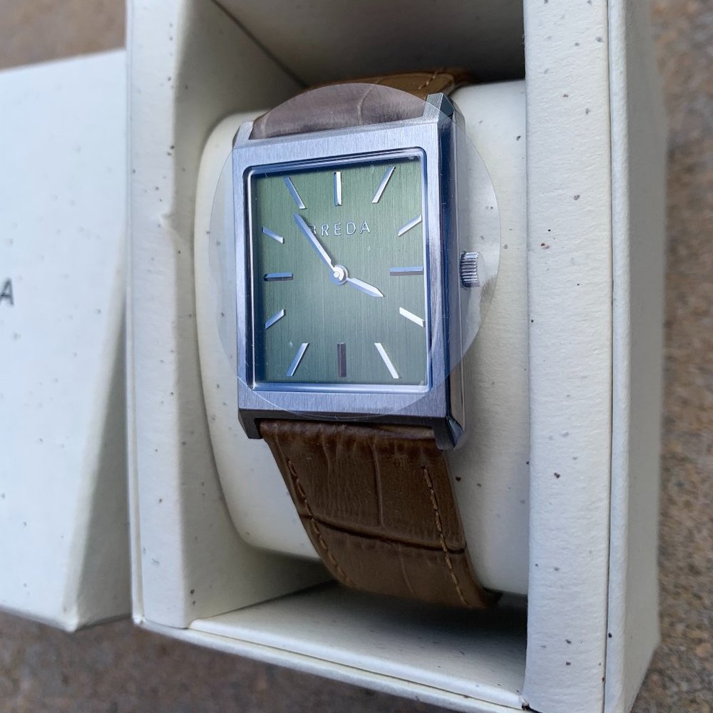 NWOT Breda Virgil Watch with Moss-Green Face and Croc-Embossed Leather Band